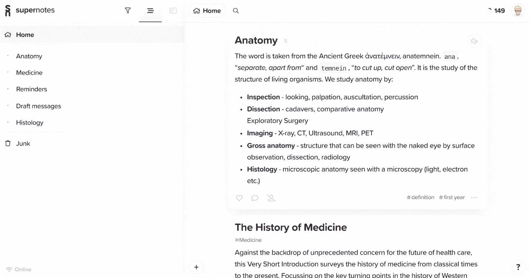Viewing the Supernotes Anatomy card